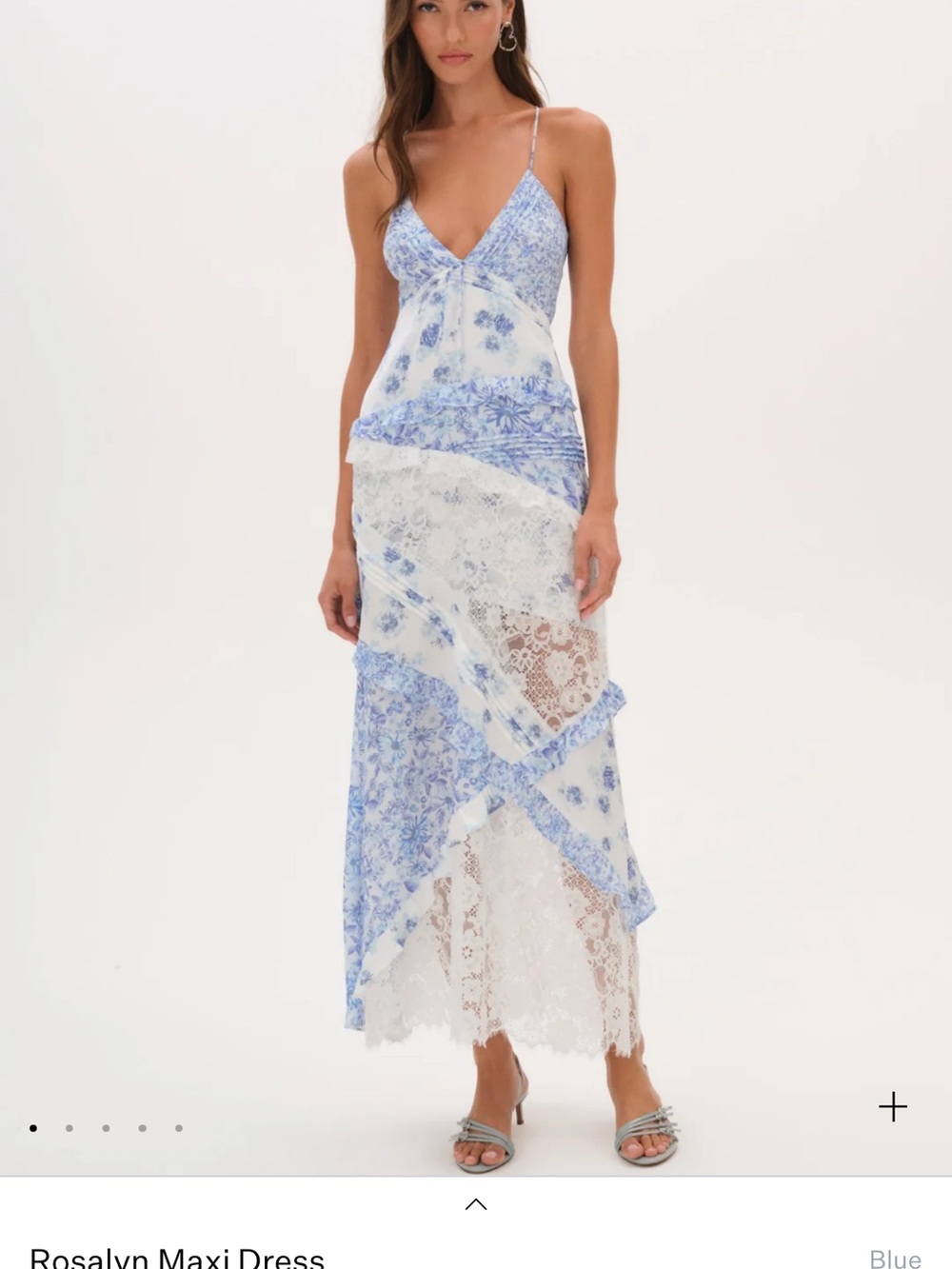 For Love & Lemons Blue and White Floral Lace Maxi Dress